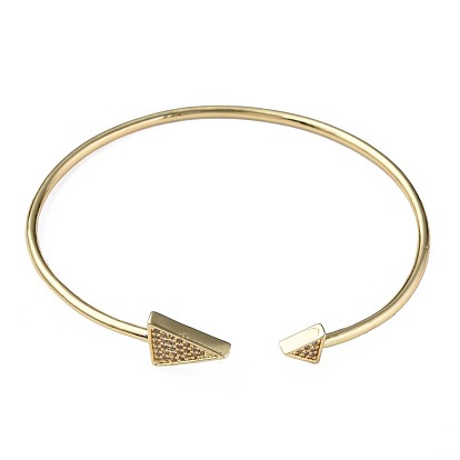 Brazalete abierto triangular con circonitas cúbicas, joyas de latón chapado en oro real 18k para mujer