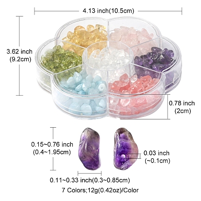 84G 7 Styles Mixed Gemstone Beads Set, Chip, Mixed Dyed and Undyed