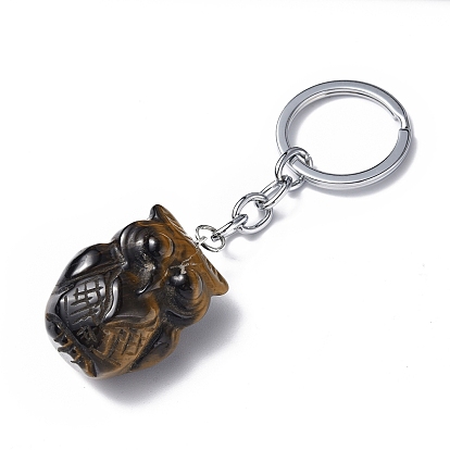 Porte-clés pendentif en pierre naturelle, avec des découvertes de porte-clés en fer, chouette