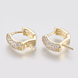 Brass Micro Pave Cubic Zirconia Ear Harp Hoop Earring Findings,  with Latch Back Closure, Clear, Nickel Free