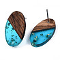 Transparent Resin & Walnut Wood Stud Earring Findings, with 304 Stainless Steel Pin and Gold Foil, Oval