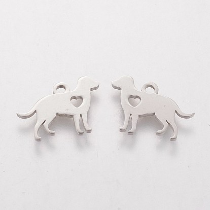 304 Stainless Steel Puppy Silhouette Charms, Dog with Heart