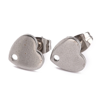 Ion Plating(IP) Heart Shape 304 Stainless Steel Stud Earring Findings, with Earring Backs 0.8mm Pin, for Jewelry Making