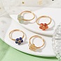 4 piezas 4 anillos de dedo de estrella de piedras preciosas mixtas naturales de estilo, conjunto de anillos de envoltura de alambre de latón