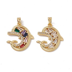 Brass Cubic Zirconia Pendants, Dolphin Charm, Real 18K Gold Plated