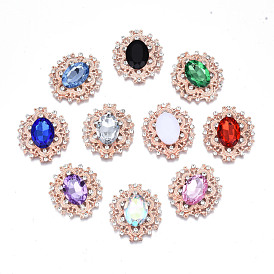 Alloy Cabochons, with Acrylic Rhinestone and Glass Rhinestone, Faceted, Flower