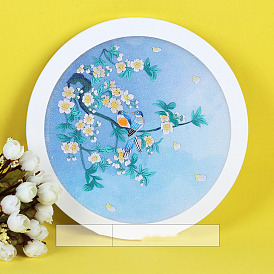 DIY Flower Branch & Bird Embroidery Painting Kits, Including Printed Cotton Fabric, Embroidery Thread & Needles, Round Embroidery Hoop
