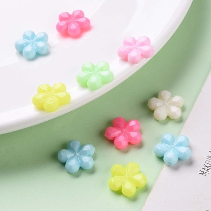 Opaque Acrylic Beads, Faceted, Flower