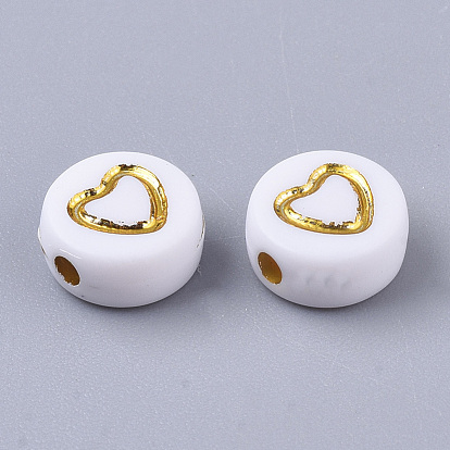 Perles acryliques plaquées, métal enlacée, plat et circulaire avec coeur