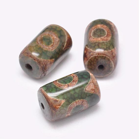 Tibetan 3-Eye dZi Beads , Natural Agate Beads, Dyed & Heated, Column