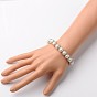 Glass Pearl Round Bead Stretch Bracelets, with Iron Bead Caps, Antique Silver, 53mm