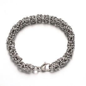 304 Stainless Steel Byzantine Chains Bracelets, with Lobster Claw Clasps, 8-1/8 inch(205mm)