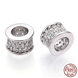 925 perles de zircone cubique micro-pavées en argent sterling, colonne, sans nickel