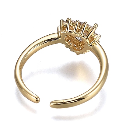 Latón micro pavé claro anillos de brazalete de circonio cúbico, anillos abiertos, sin plomo y cadmio, corazón