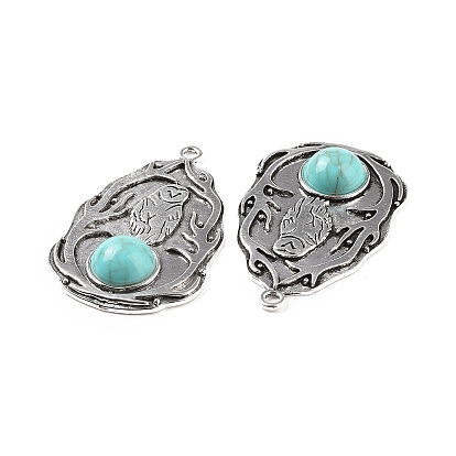 Alloy Owl Pendants, Oval Charms, with Synthetic Turquoise