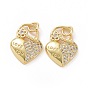 Brass Micro Pave Clear Cubic Zirconia Pendants, with Jump Rings, Heart Lock with Flower Key