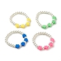 Flower Beads Stretch Bracelet for Children, Glass Pearl & Polymer Clay Beads Bracelet, White