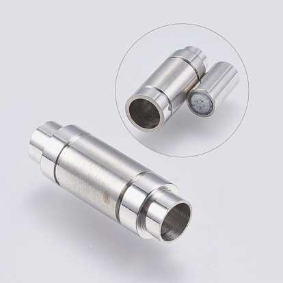 304 Stainless Steel Magnetic Clasps with Glue-in Ends, Frosted, Column