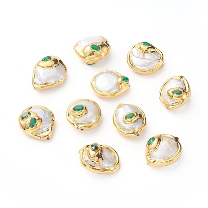 Perlas naturales perlas de agua dulce cultivadas, borde dorado con circonita cúbica, pepitas