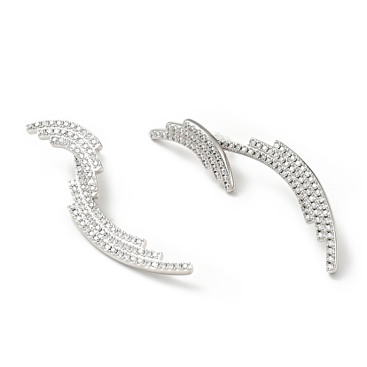 Clear Cubic Zirconia Wing Dangle Stud Earrings, Brass Jewelry for Women, Cadmium Free & Lead Free