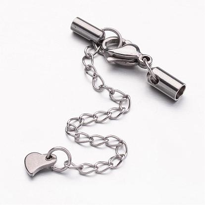 304 Stainless Steel Chain Extender, with Cord Ends and Lobster Claw Clasps, Heart Charm