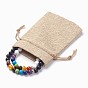 Chakra Jewelry, Adjustable Natural Gemstone Braided Bead Bracelets, with Mixed Stone and Tibetan Style Alloy Spacer Beads, Frosted, Round, Burlap Packing