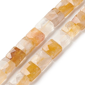 Natural Yellow Hematoid Quartz/Golden Healer Quartz Beads Strands, Faceted, Square