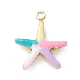 Ion Plating(IP) 304 Stainless Steel Enamel Charms, Golden, Starfish
