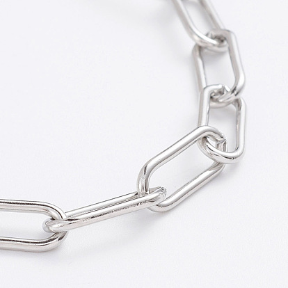 304 Stainless Steel Paperclip Chains, Drawn Elongated Cable Chains Bracelets, with Lobster Clasps