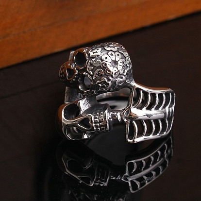 Anillos de dedo de calavera de acero inoxidable quirúrgico estilo steam punk 316l, Anillos de doble esqueleto para hombres y mujeres.