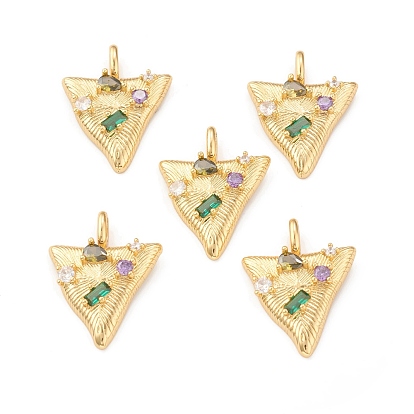 Eco-Friendly Brass Micro Pave Cubic Zirconia Pendants, Lead Free & Cadmium Free, Long-Lasting Plated, Triangle Charm