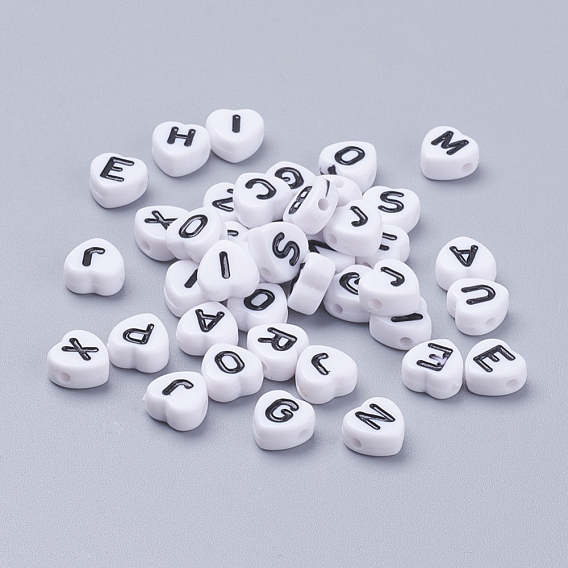 Acrylic Horizontal Hole Letter Beads, Heart with Letter