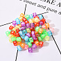 Mixed Color Transparent Acrylic Beads, Cube with White Letter