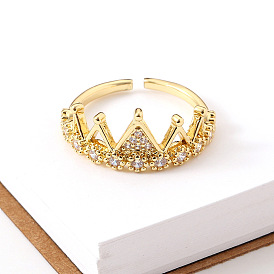 Luxury Crown Ring with Small Inlaid Zircon Engagement Wedding Band