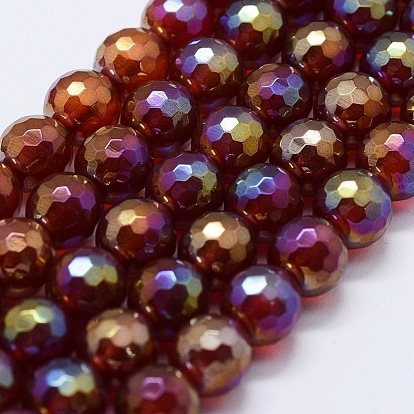 Electroplated Natural Agate Beads Strands, Dyed & Heated, Round, Faceted