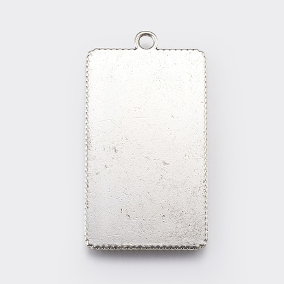 Tibetan Style Alloy Pendant Cabochon Settings, Cadmium Free & Lead Free, Rectangle, 5Tray: 47.5x24.5mm, 59x32x3mm, Hole: 3mm, about 50pcs/1000g