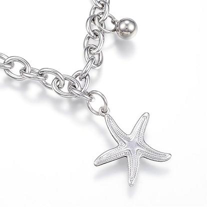 304 Stainless Steel Charm Bracelets, Starfish/Sea Stars