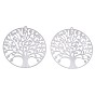 201 Stainless Steel Filigree Pendants, Etched Metal Embellishments, Flat Round with Tree of Life