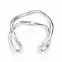 Brass Double Line Wave Open Cuff Ring for Women, Nickel Free