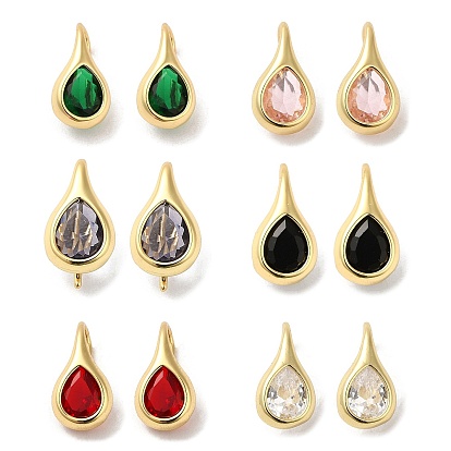 Rack Plating Real 18K Gold Plated Brass Teardrop Dangle Earrings, with Cubic Zirconia, Long-Lasting Plated, Lead Free & Cadmium Free