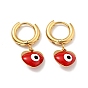Enamel Heart with Evil Eye Dangle Hoop Earrings, Gold Plated 304 Stainless Steel Jewelry for Women