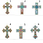 DIY Religion Theme Diamond Pendant Decoration Kits, Including Canvas, Resin Rhinestones, Diamond Sticky Pen, Tray Plate and Glue Clay, Cross with Flower Pattern