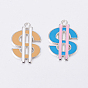 Alloy Enamel Pendants, Lead Free and Cadmium Free, Currency Symbol, Platinum Color, 25x18x2mm, Hole: 2mm
