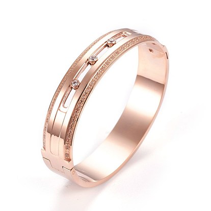 304 Stainless Steel Bangles, with Rhinestone