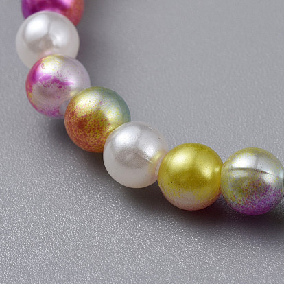 Acrylique et abs en plastique imitation perles de nacre bracelets extensibles, avec des pendantifs en alliage d'émail, licorne, or et de lumière
