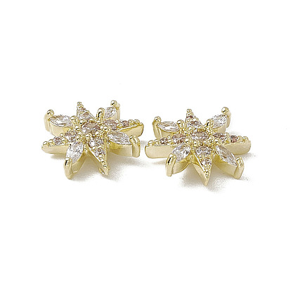 Cabujones de circonitas cúbicas transparentes con pavé de latón, accesorios de la decoración del arte del clavo, con diamantes de imitación de cristal, flor
