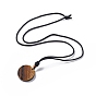 Natural Gemstone Flat Round with Hexagon Pendant Necklace with Nylon Cord for Women