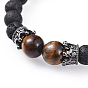 Bracelets élastiques de pierres fines, avec des perles de pierre de lave naturelle et des perles de zircone cubique micro pavées en laiton, couronne