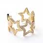 Adjustable Brass Cuff Finger Rings, with Micro Pave Cubic Zirconia, Hollow Star