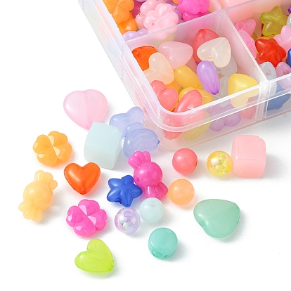 375 pcs 11 style perles acryliques transparentes, imitation gelée, cube & trèfle & coeur & bonbons